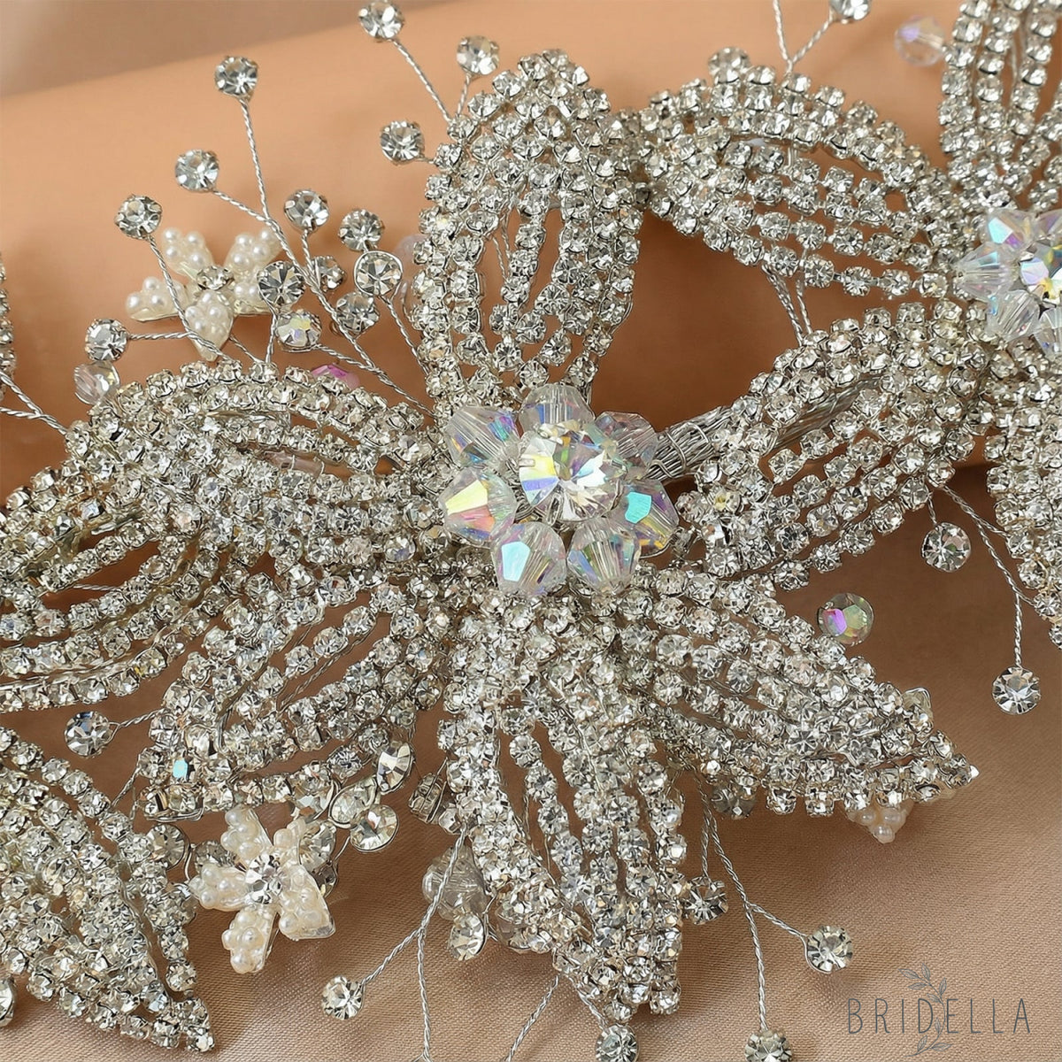 Silver Rhinestone Pearl Bridal Crown Wedding Headpiece - Bridella BHP252-S - Silvery - HEADWEAR