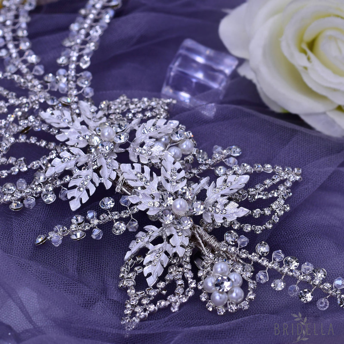 BHP254-S silver rhinestone pearl crown