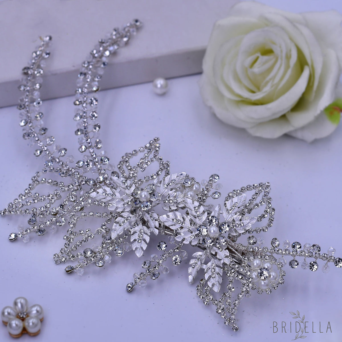 BHP254-S silver rhinestone pearl crown