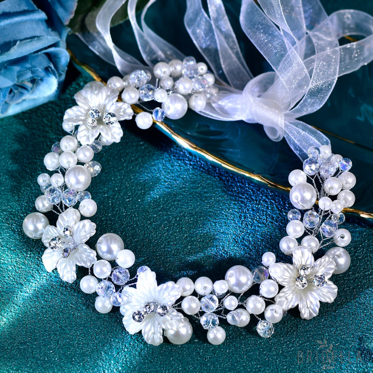BHP796-S silver rhinestone pearl crown