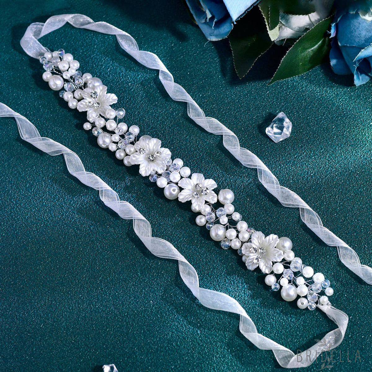 BHP796-S silver rhinestone pearl crown