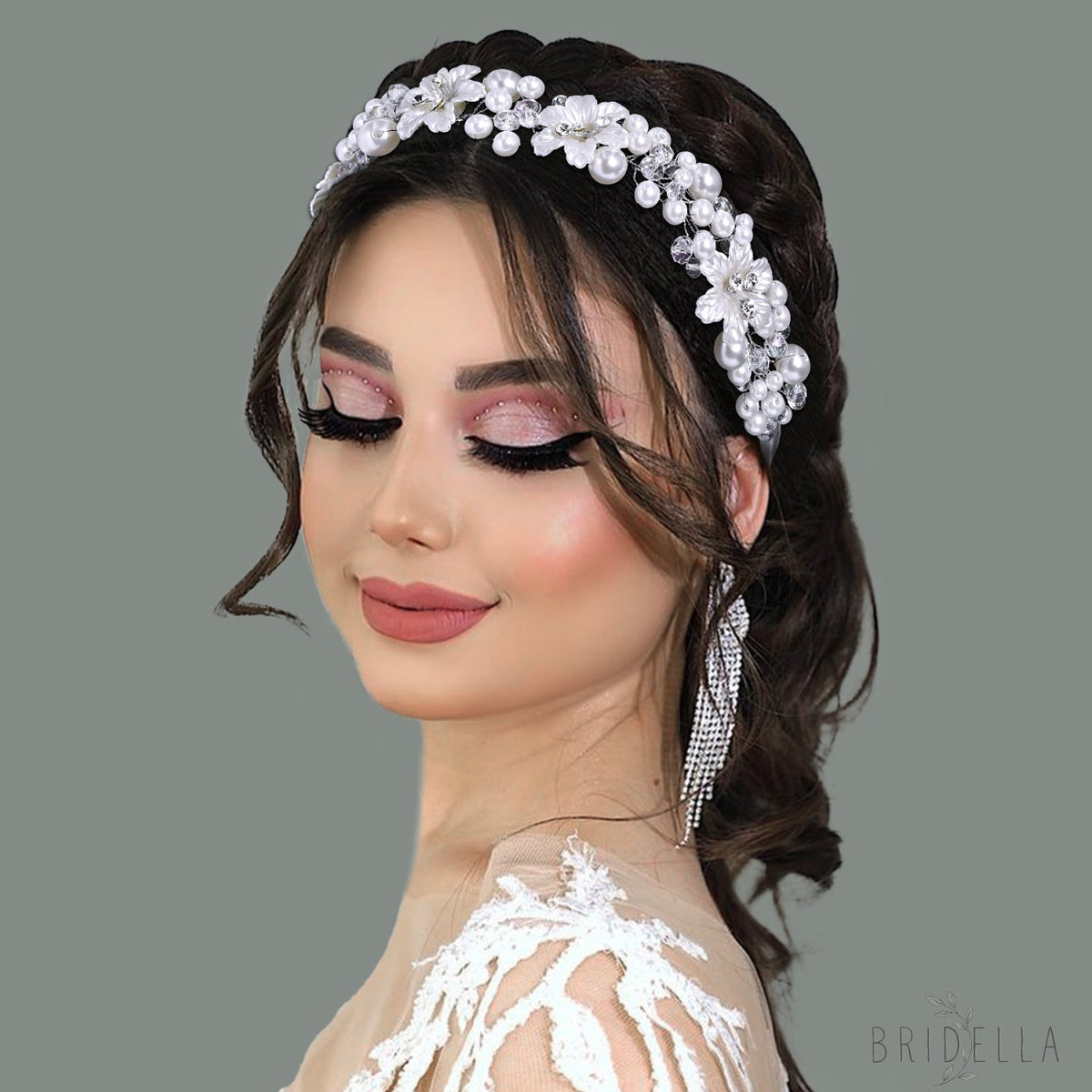 BHP796-S silver rhinestone pearl crown