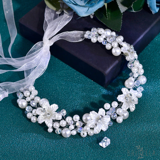 BHP796-S silver rhinestone pearl crown