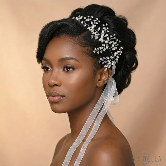 Silver Rhinestone Pearl Bridal Fascinator Wedding Headpiece - Bridella BHP21-S - HEADWEAR