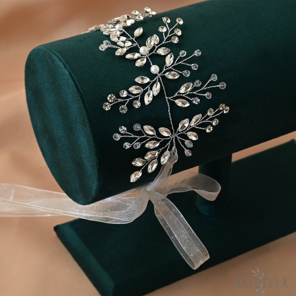 Silver Rhinestone Pearl Bridal Fascinator Wedding Headpiece - Bridella BHP21-S - HEADWEAR