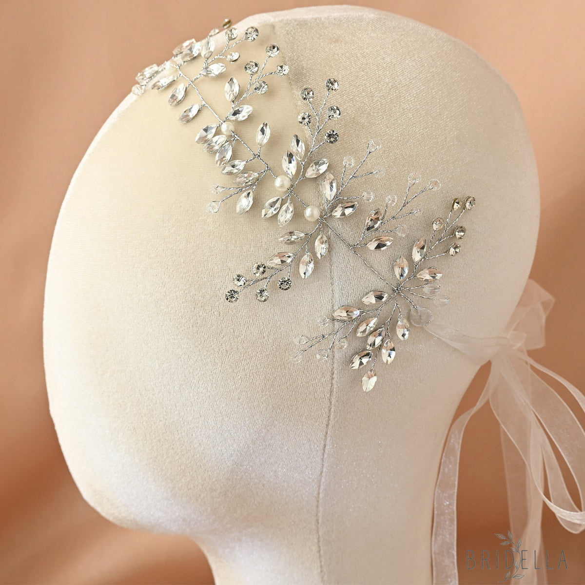 Silver Rhinestone Pearl Bridal Fascinator Wedding Headpiece - Bridella BHP21-S - HEADWEAR