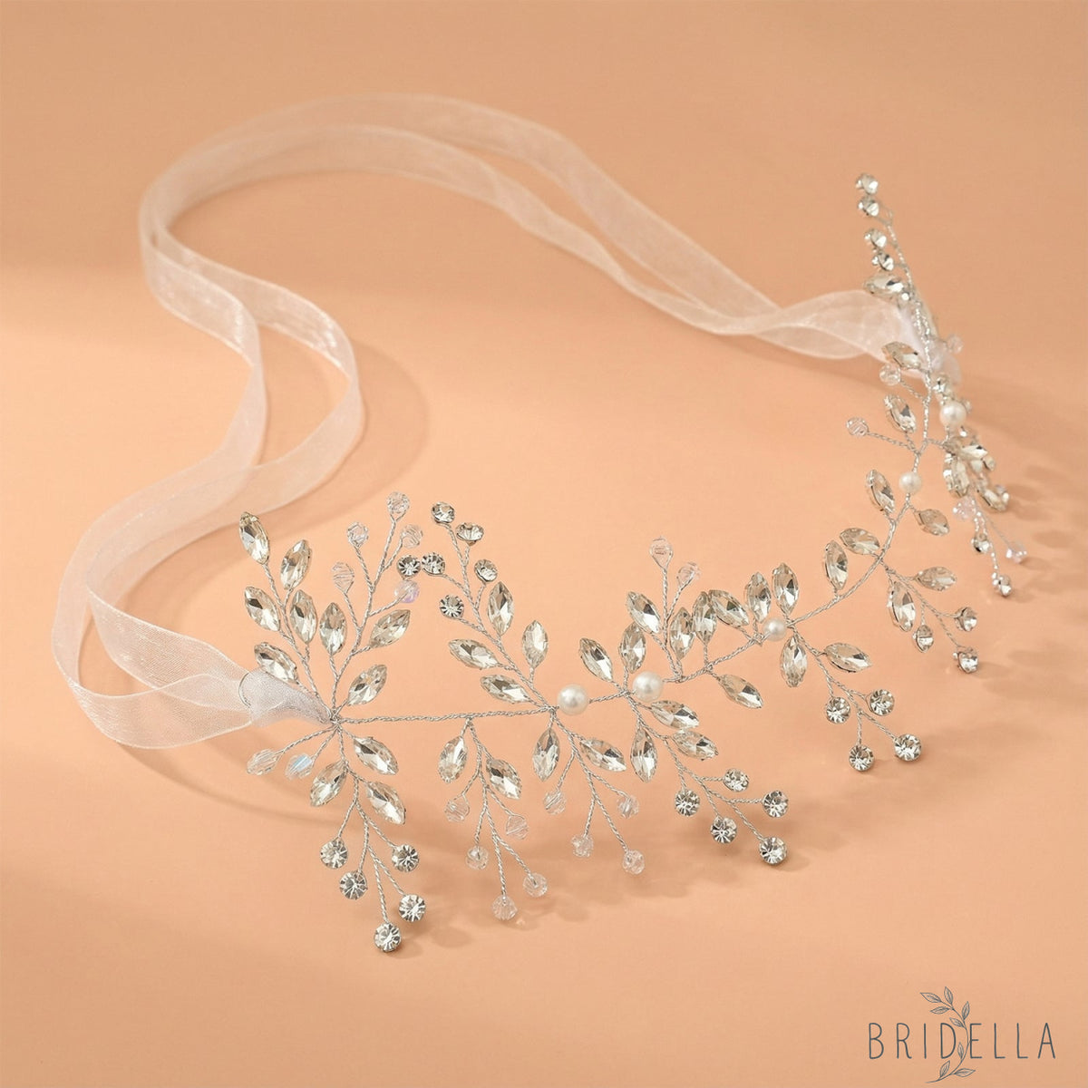 Silver Rhinestone Pearl Bridal Fascinator Wedding Headpiece - Bridella BHP21-S - HEADWEAR