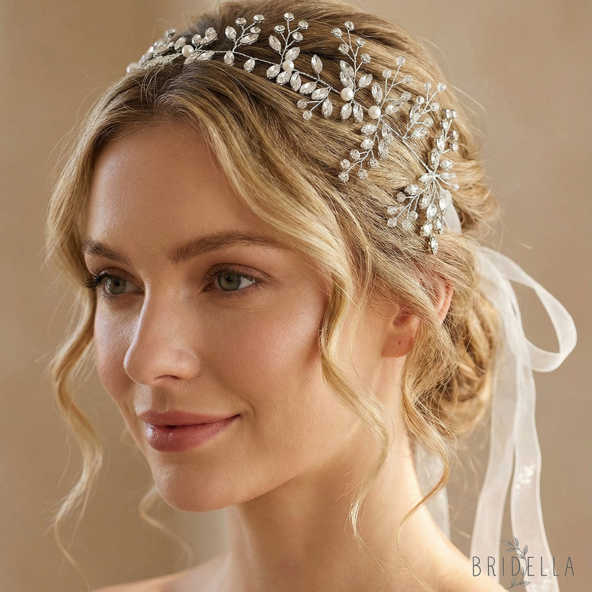 Silver Rhinestone Pearl Bridal Fascinator Wedding Headpiece - Bridella BHP21-S - HEADWEAR