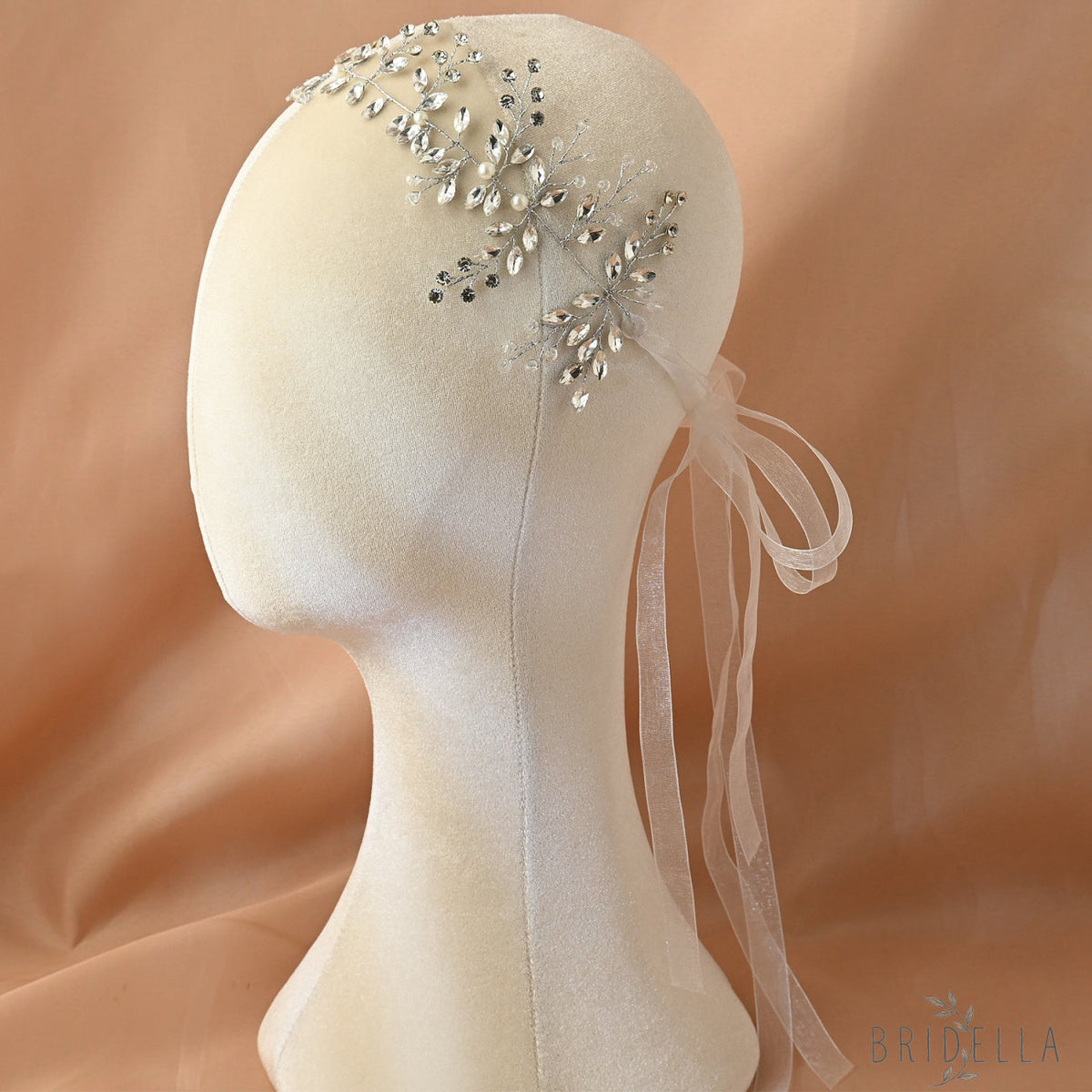 Silver Rhinestone Pearl Bridal Fascinator Wedding Headpiece - Bridella BHP21-S - HEADWEAR
