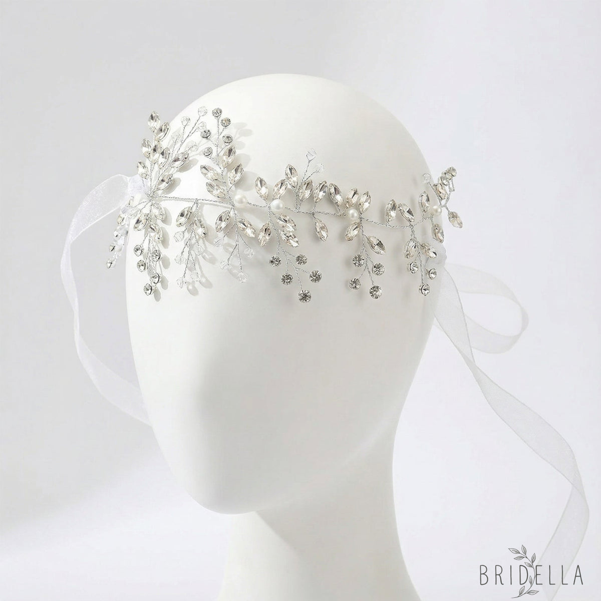 Silver Rhinestone Pearl Bridal Fascinator Wedding Headpiece - Bridella BHP21-S - HEADWEAR