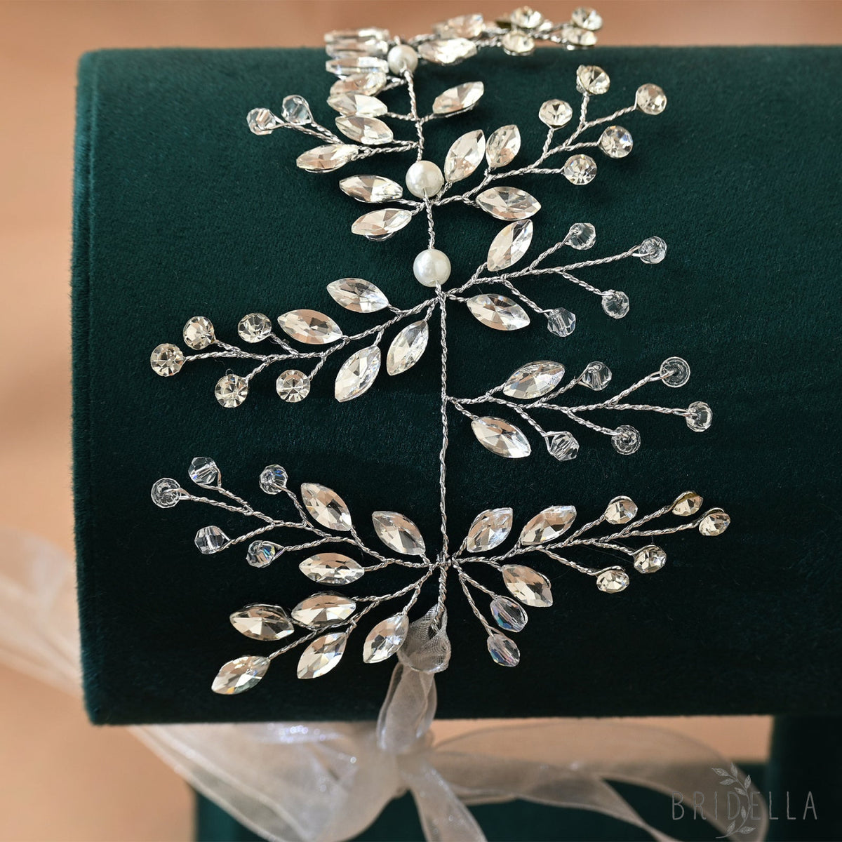 Silver Rhinestone Pearl Bridal Fascinator Wedding Headpiece - Bridella BHP21-S - HEADWEAR