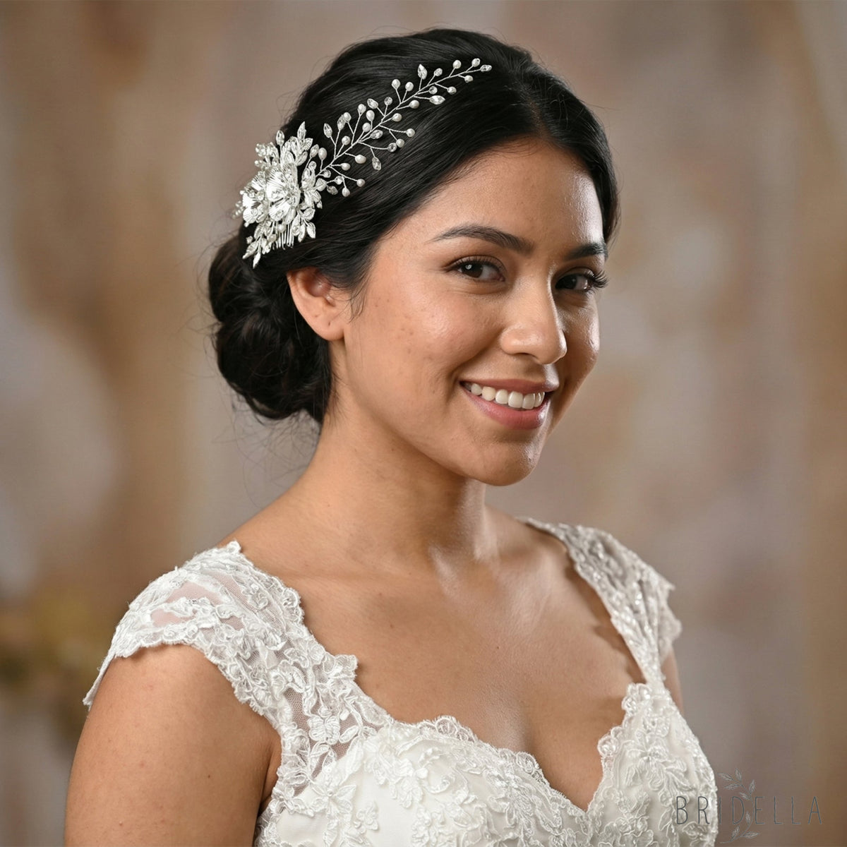 Silver Rhinestone Pearl Bridal Hair Comb Bridella BHP511-S - Silvery - HEADWEAR