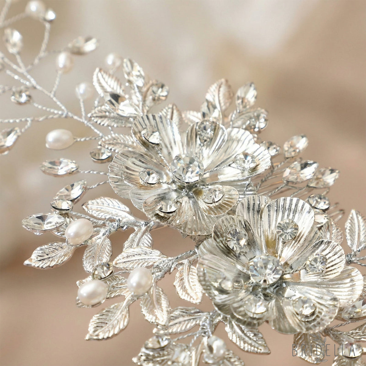Silver Rhinestone Pearl Bridal Hair Comb Bridella BHP511-S - Silvery - HEADWEAR