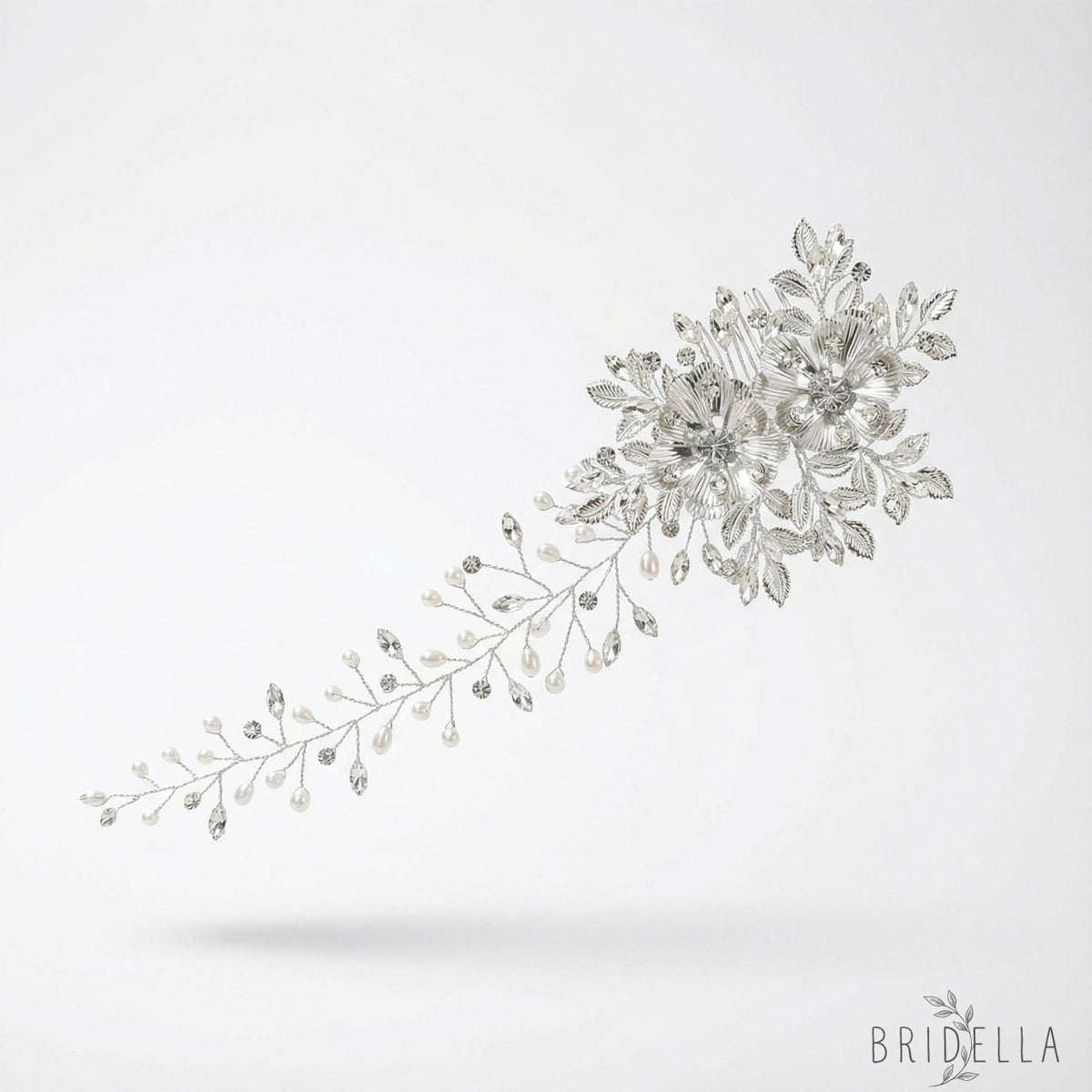 Silver Rhinestone Pearl Bridal Hair Comb Bridella BHP511-S - Silvery - HEADWEAR