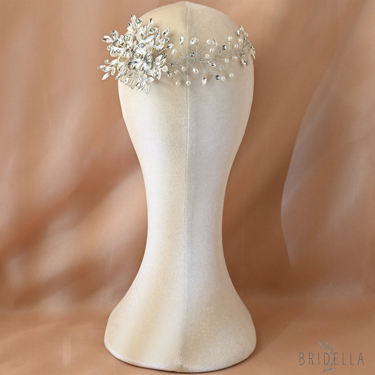 Silver Rhinestone Pearl Bridal Hair Comb Bridella BHP511-S - Silvery - HEADWEAR
