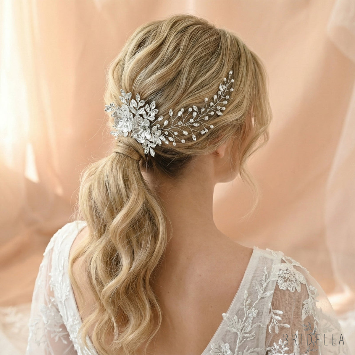 Silver Rhinestone Pearl Bridal Hair Comb Bridella BHP511-S - Silvery - HEADWEAR