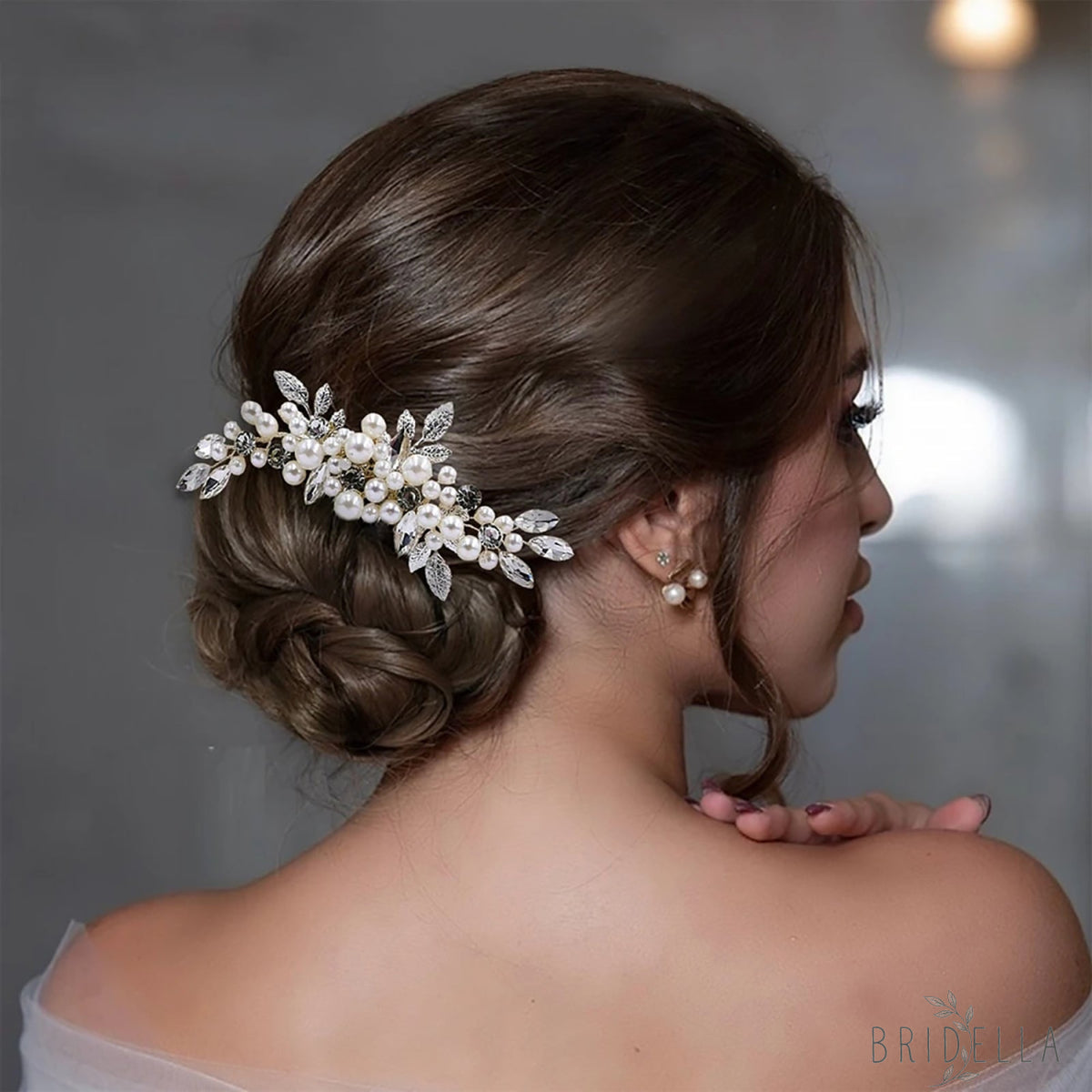 BHP596-S silver rhinestone pearl hair comb