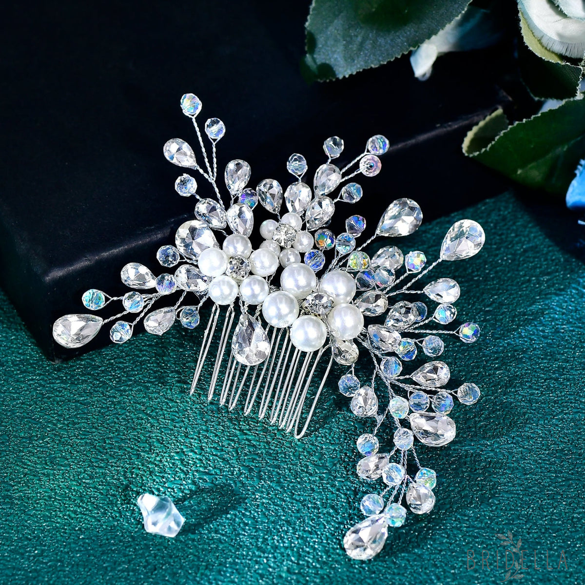 BHP850-S silver rhinestone pearl hair comb
