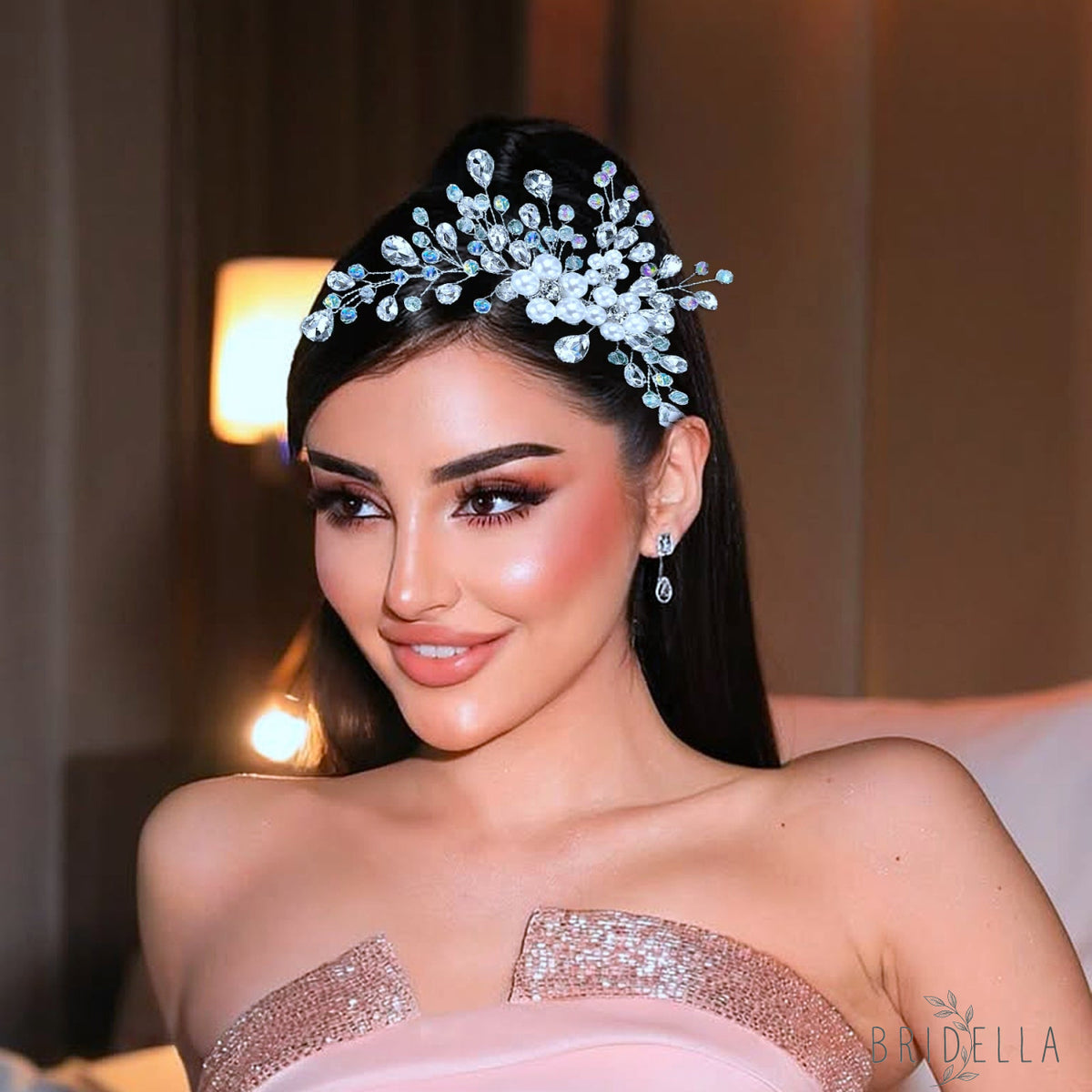 BHP850-S silver rhinestone pearl hair comb