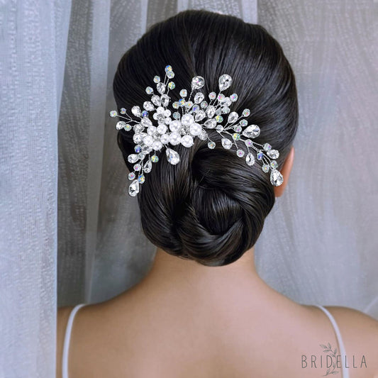 BHP850-S silver rhinestone pearl hair comb
