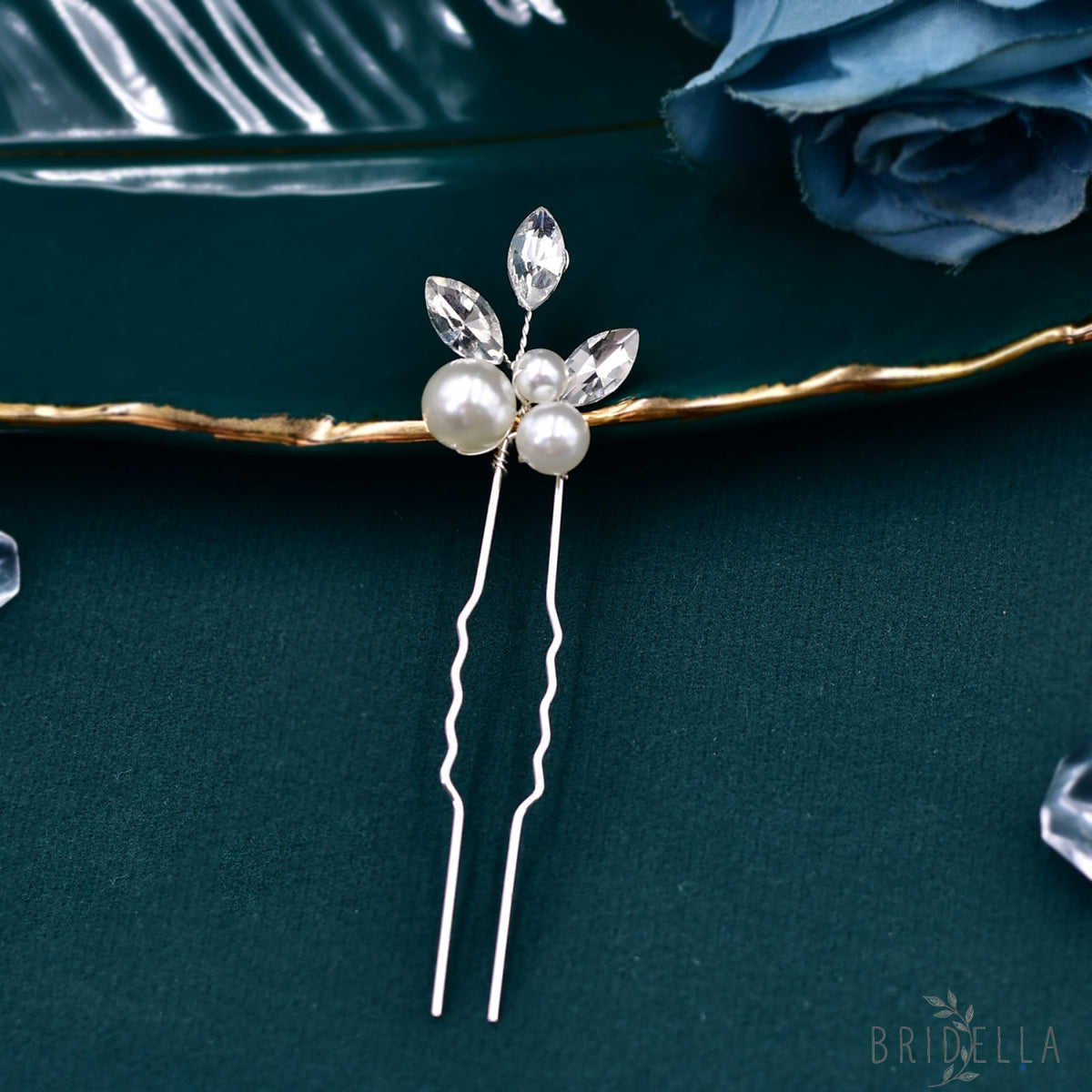 BHP591-4 pcs set silver rhinestone pearl hair comb