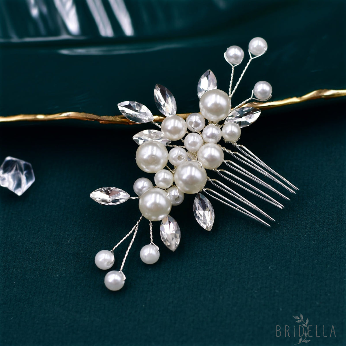 BHP591-4 pcs set silver rhinestone pearl hair comb