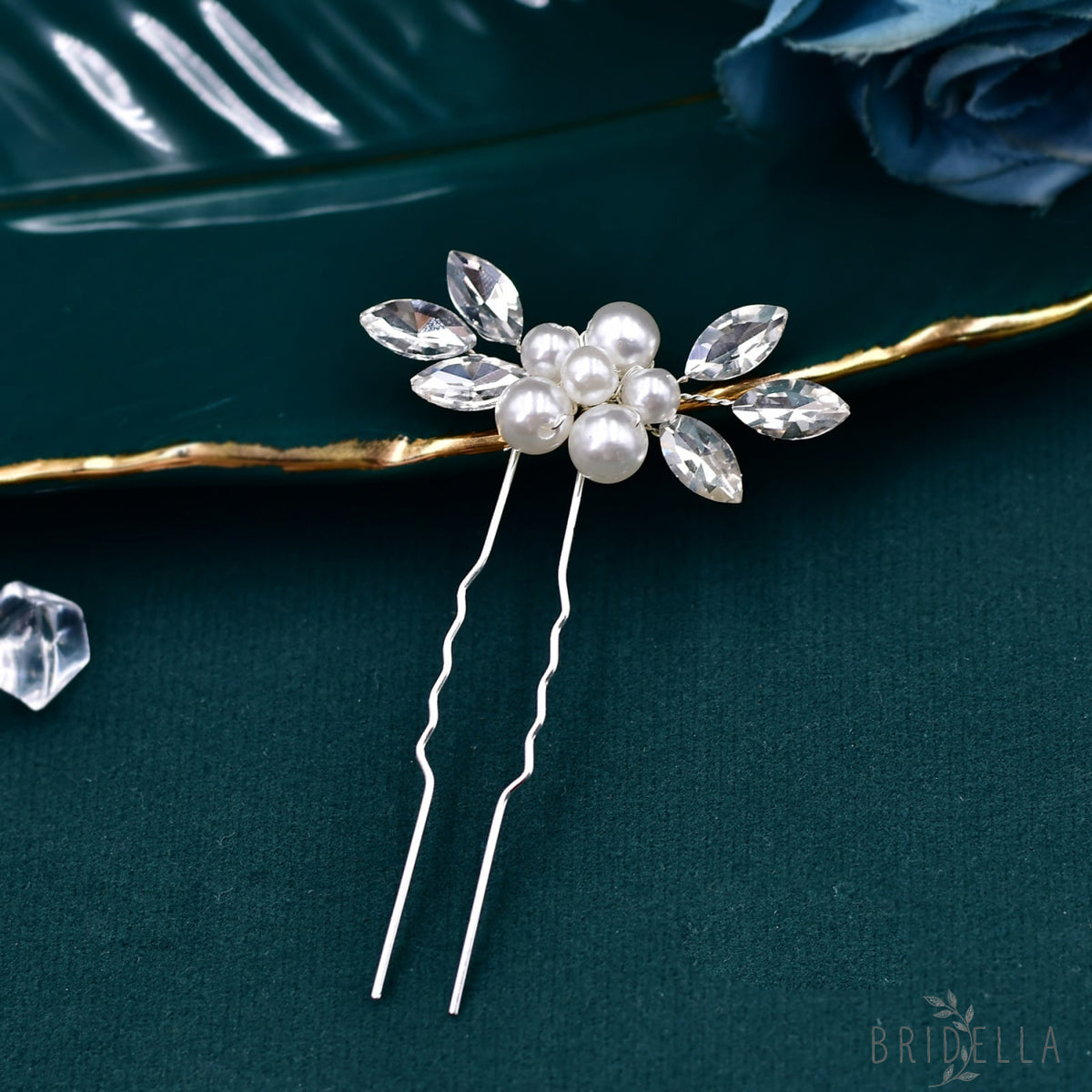 BHP591-4 pcs set silver rhinestone pearl hair comb