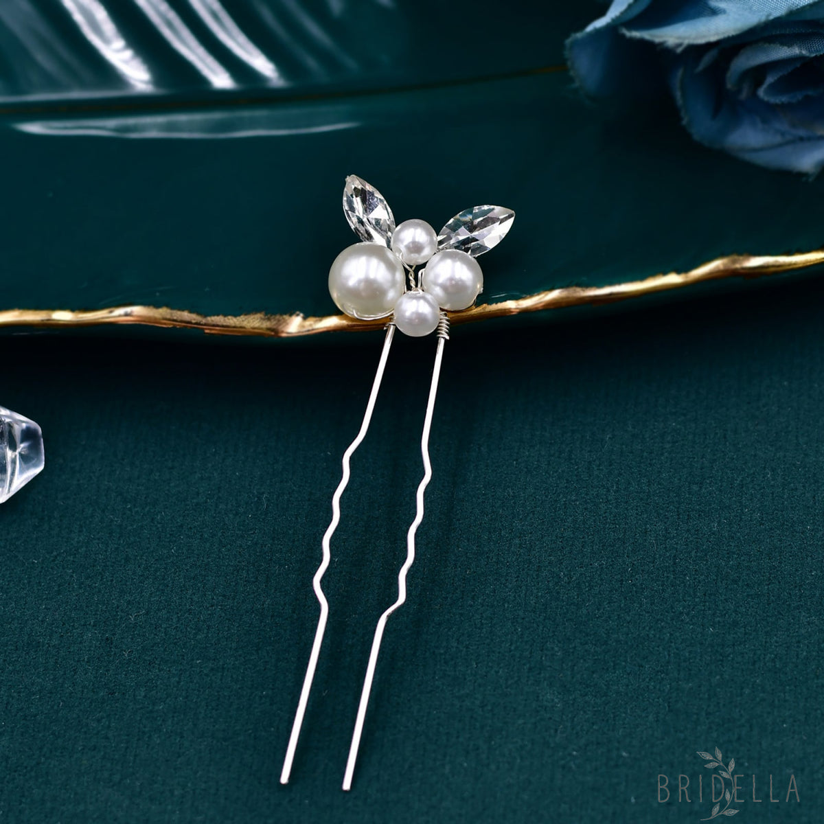 BHP591-4 pcs set silver rhinestone pearl hair comb