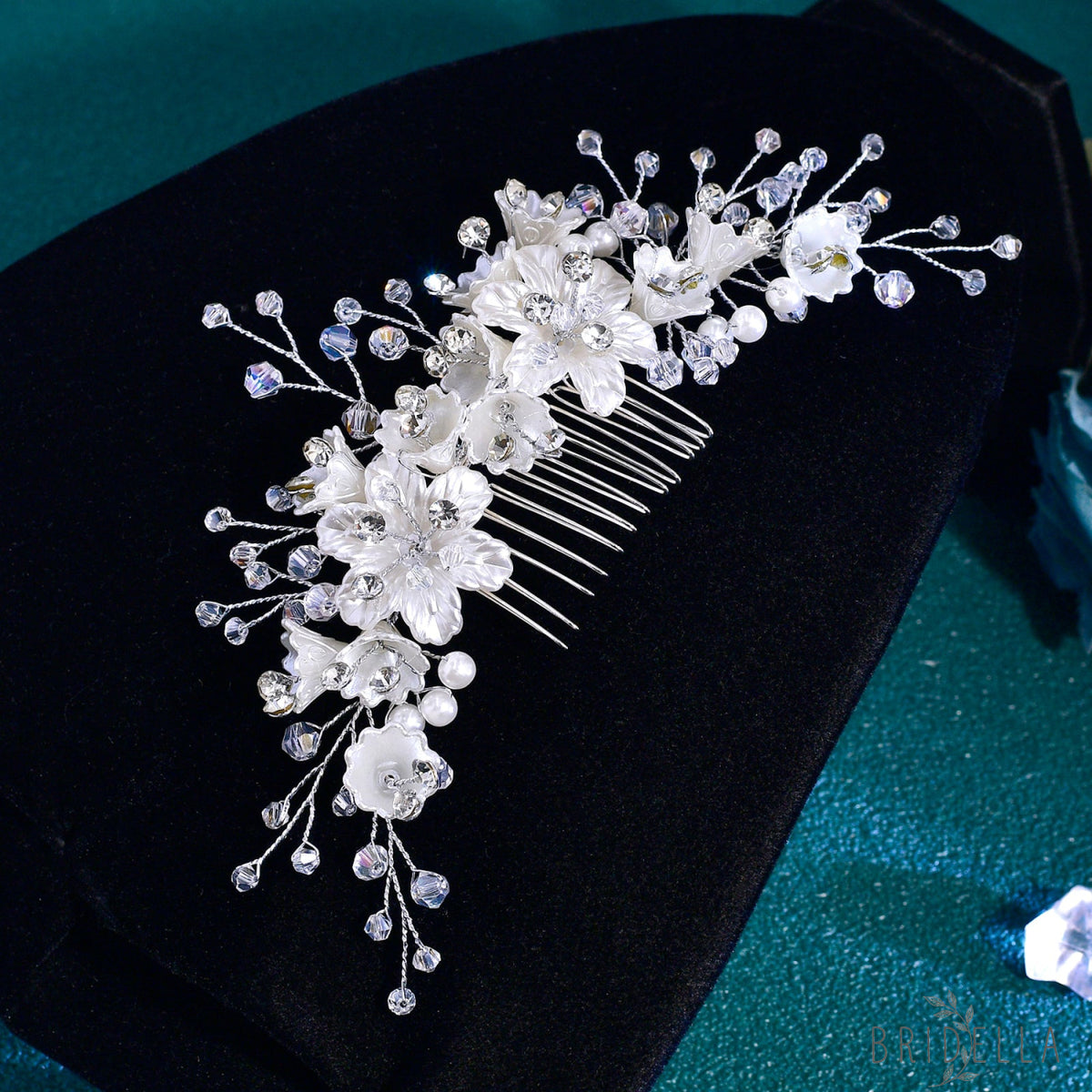 BHP856-S 1 HairComb+2 Hairpins Set silver rhinestone pearl hair comb