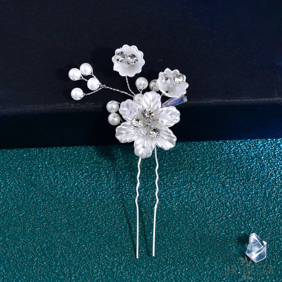 BHP856-S 1 HairComb+2 Hairpins Set silver rhinestone pearl hair comb