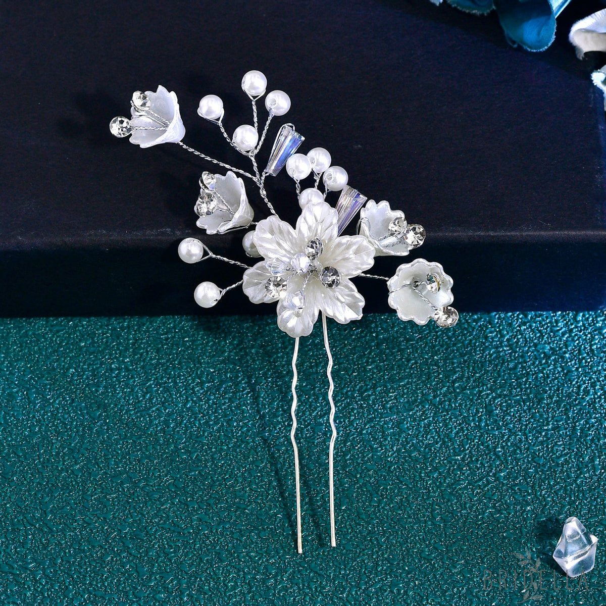 BHP856-S 1 HairComb+2 Hairpins Set silver rhinestone pearl hair comb