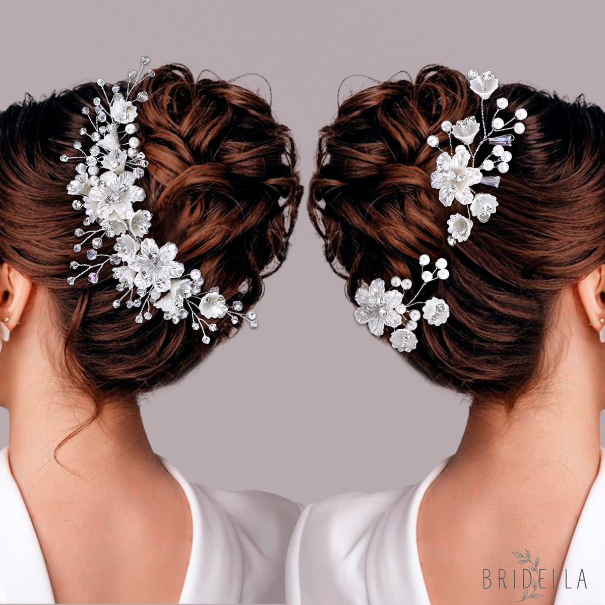 BHP856-S 1 HairComb+2 Hairpins Set silver rhinestone pearl hair comb