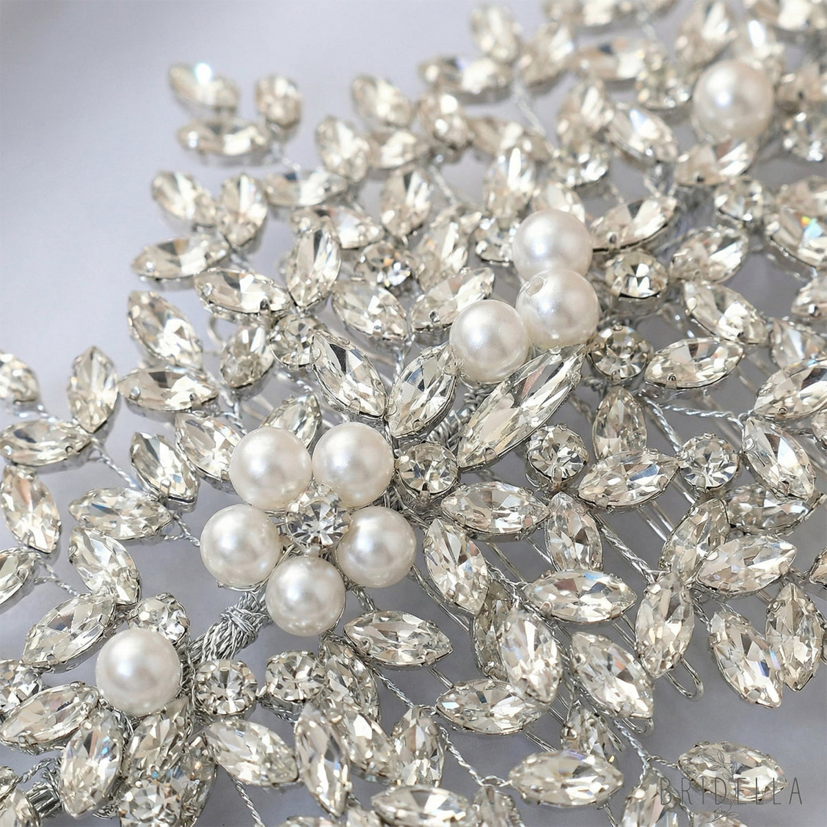 Silver Rhinestone Pearl Bridal Hair Comb Wedding Accessory - Bridella BHP434-S - Silvery - HEADWEAR