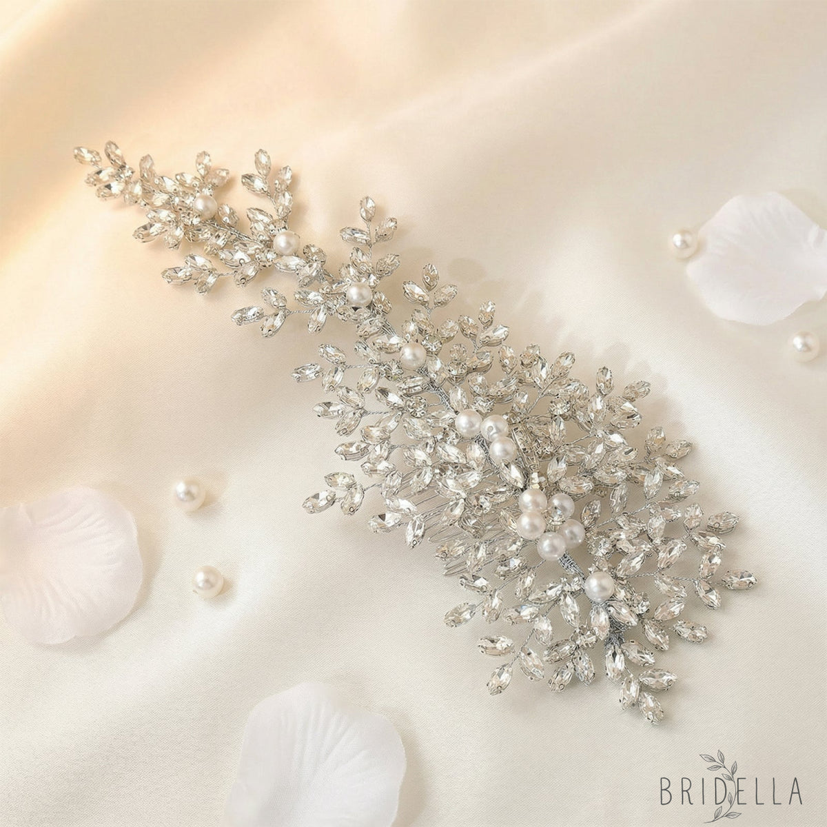 Silver Rhinestone Pearl Bridal Hair Comb Wedding Accessory - Bridella BHP434-S - Silvery - HEADWEAR