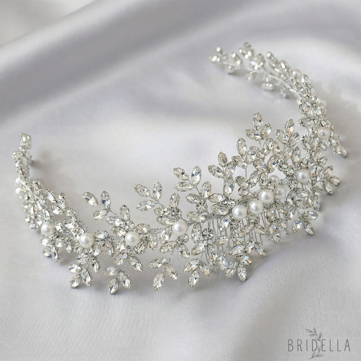 Silver Rhinestone Pearl Bridal Hair Comb Wedding Accessory - Bridella BHP434-S - Silvery - HEADWEAR
