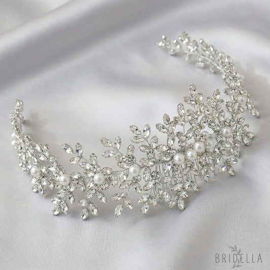Silver Rhinestone Pearl Bridal Hair Comb Wedding Accessory - Bridella BHP434-S - Silvery - HEADWEAR