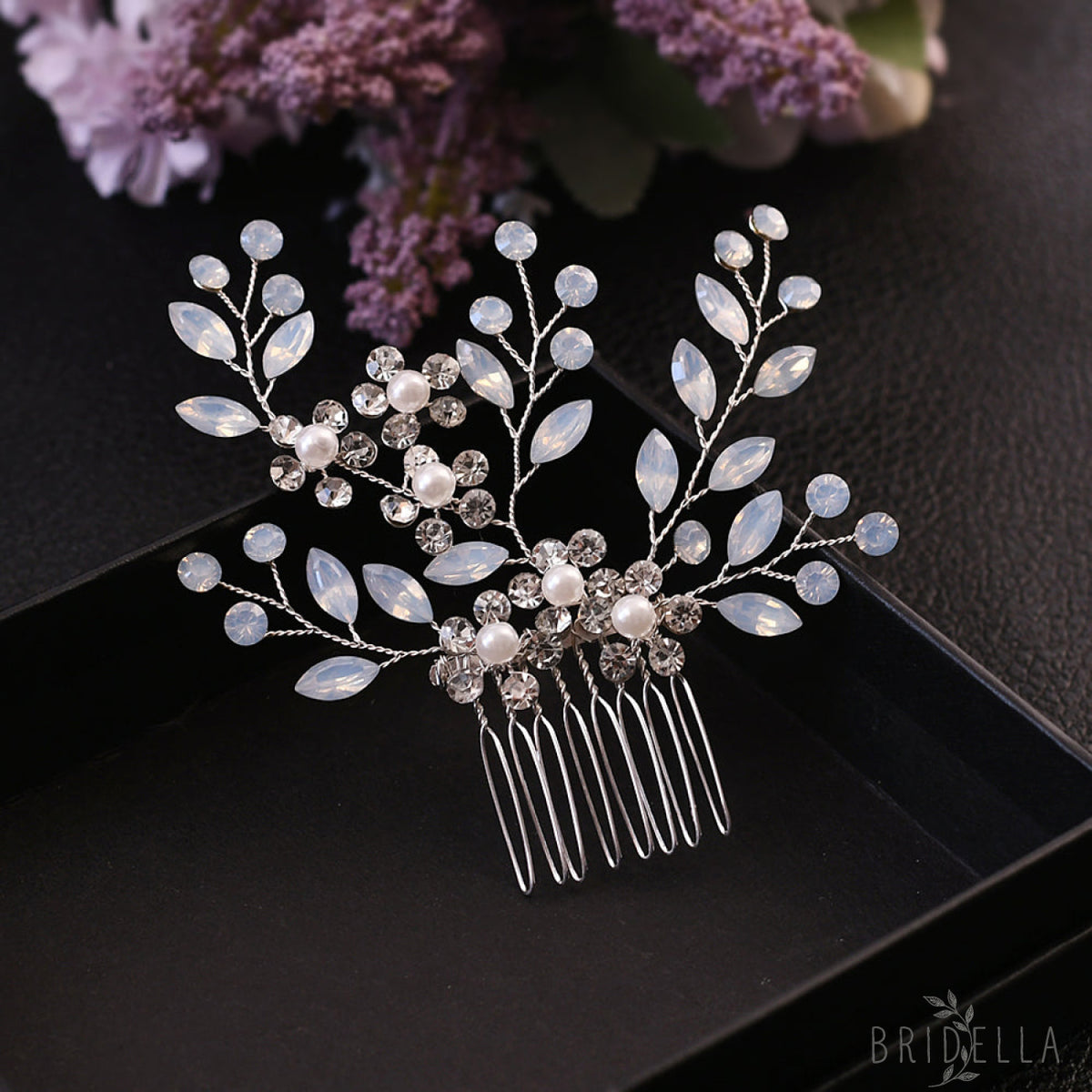 BHP293-S silver rhinestone pearl hair comb