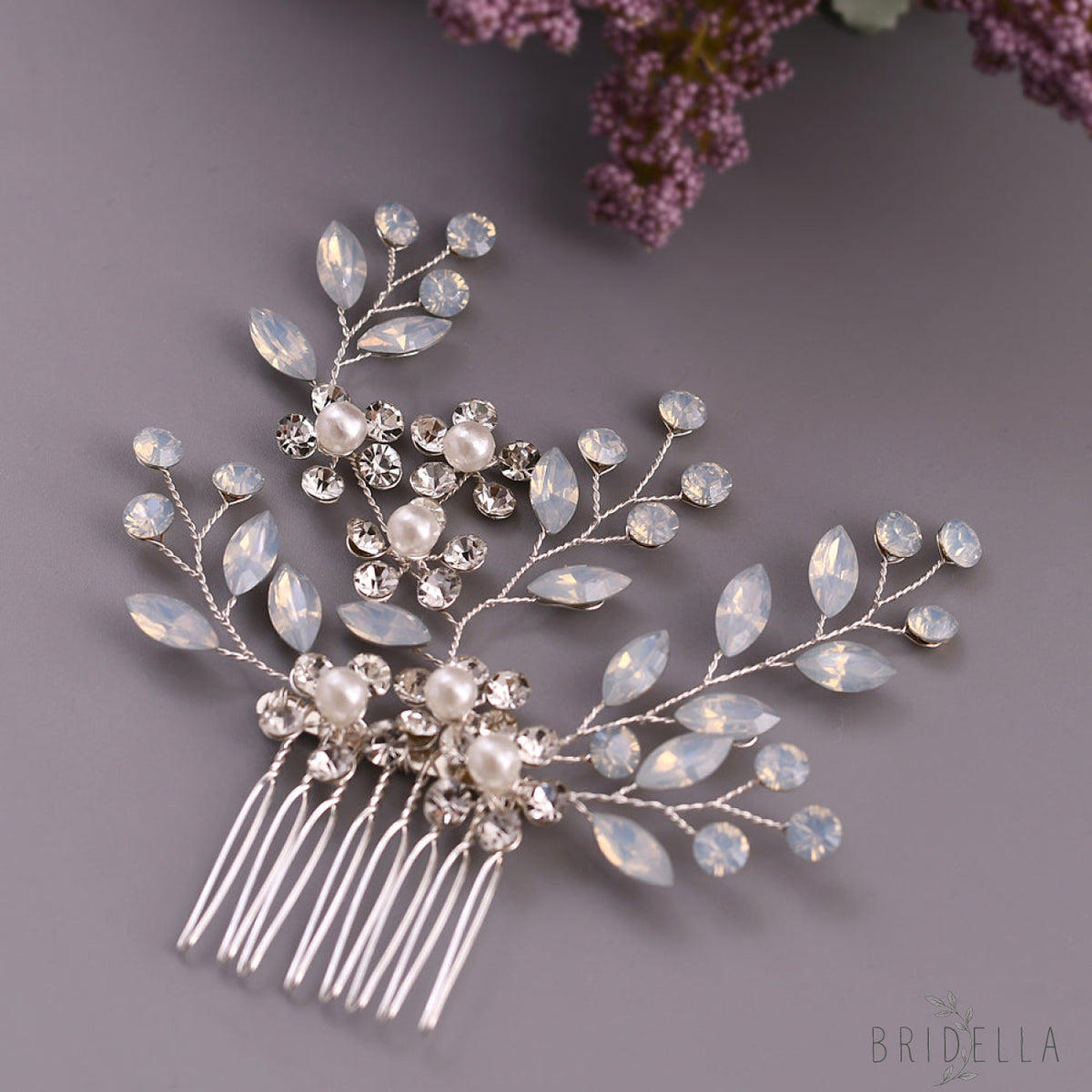 BHP293-S silver rhinestone pearl hair comb