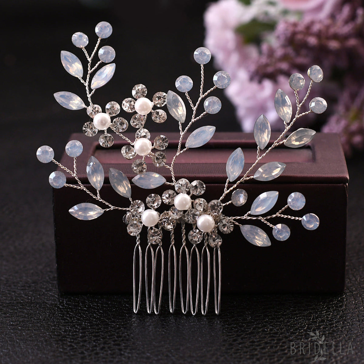 BHP293-S silver rhinestone pearl hair comb