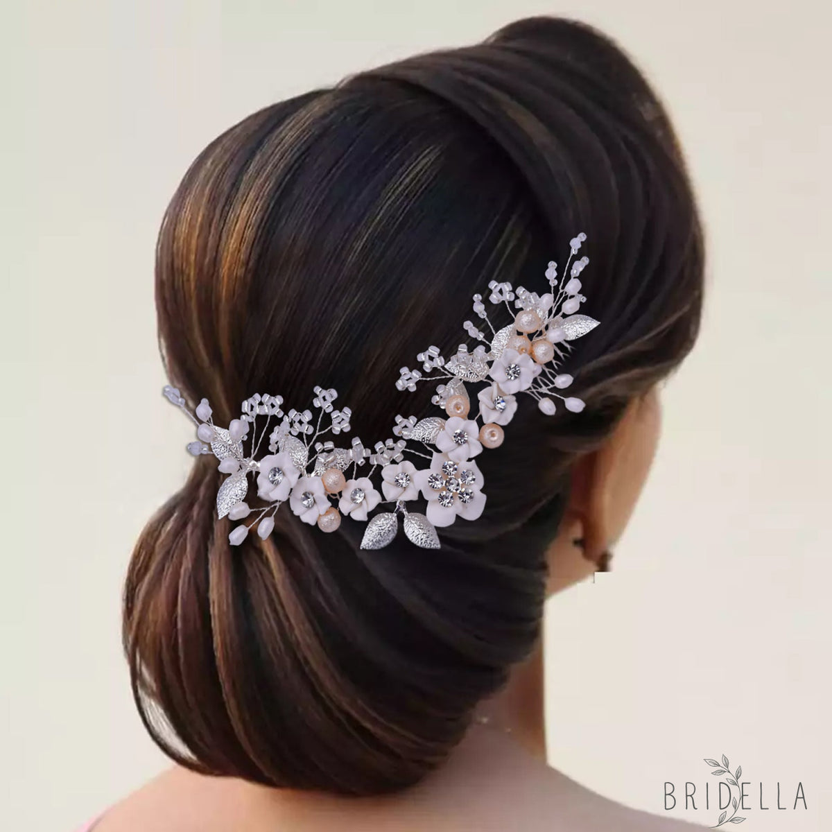 BHP337-S silver rhinestone pearl hair comb