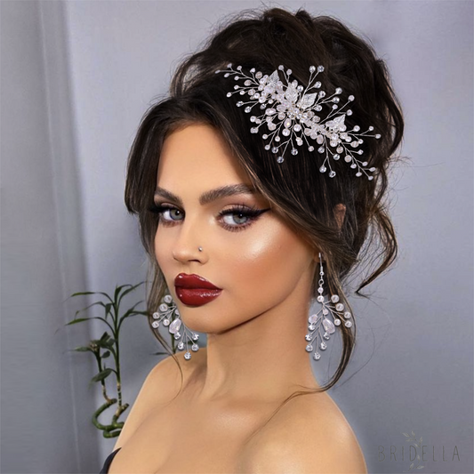 BHP176-S silver rhinestone pearl hair comb