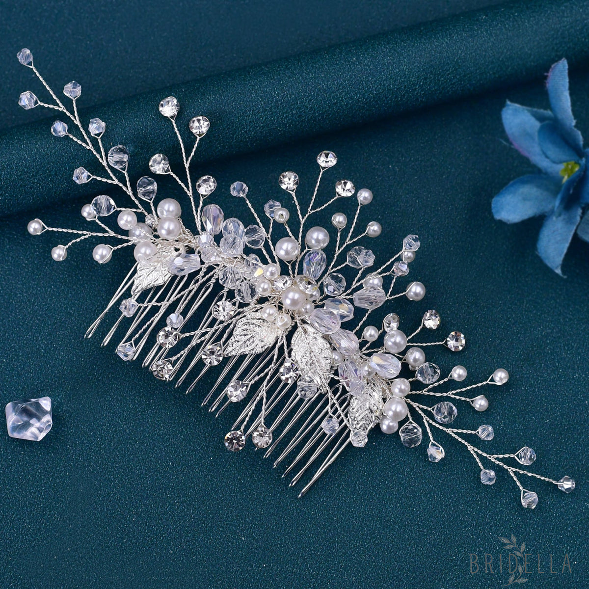 BHP176-S silver rhinestone pearl hair comb