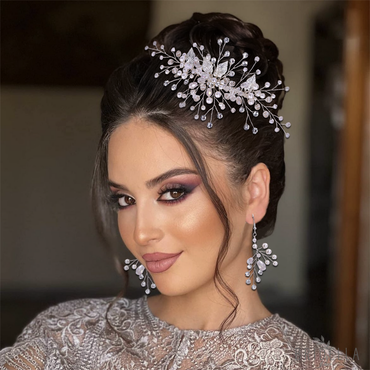 BHP176-S silver rhinestone pearl hair comb