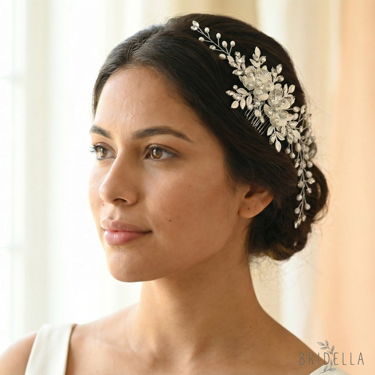 Silver Rhinestone Pearl Bridal Hair Comb Wedding Headpiece - Bridella BHP520-S - Silvery - HEADWEAR