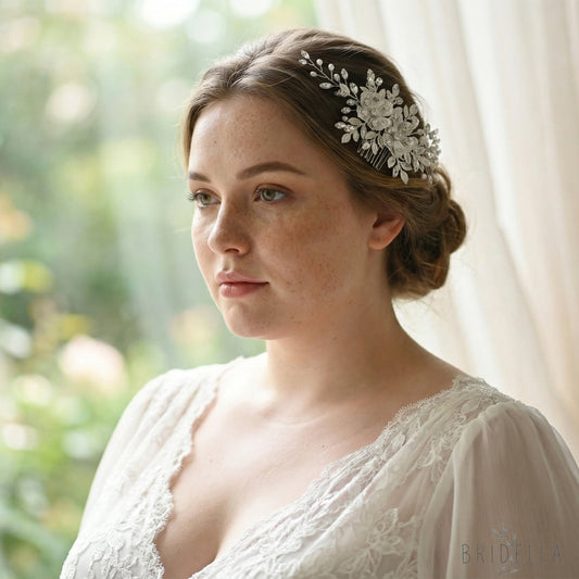 Silver Rhinestone Pearl Bridal Hair Comb Wedding Headpiece - Bridella BHP520-S - Silvery - HEADWEAR
