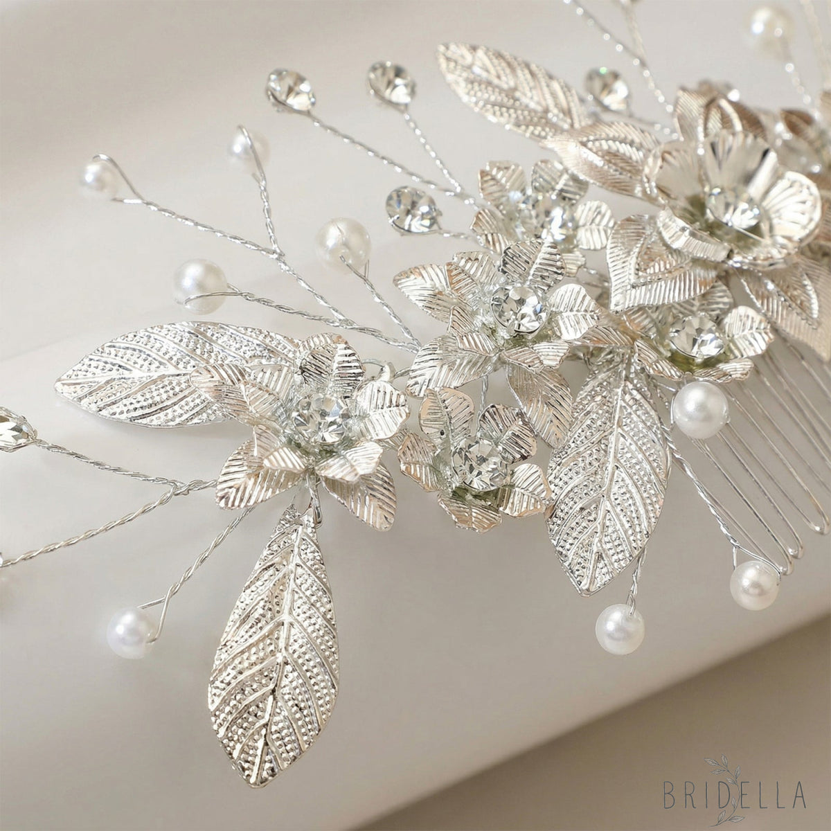 Silver Rhinestone Pearl Bridal Hair Comb Wedding Headpiece - Bridella BHP520-S - Silvery - HEADWEAR