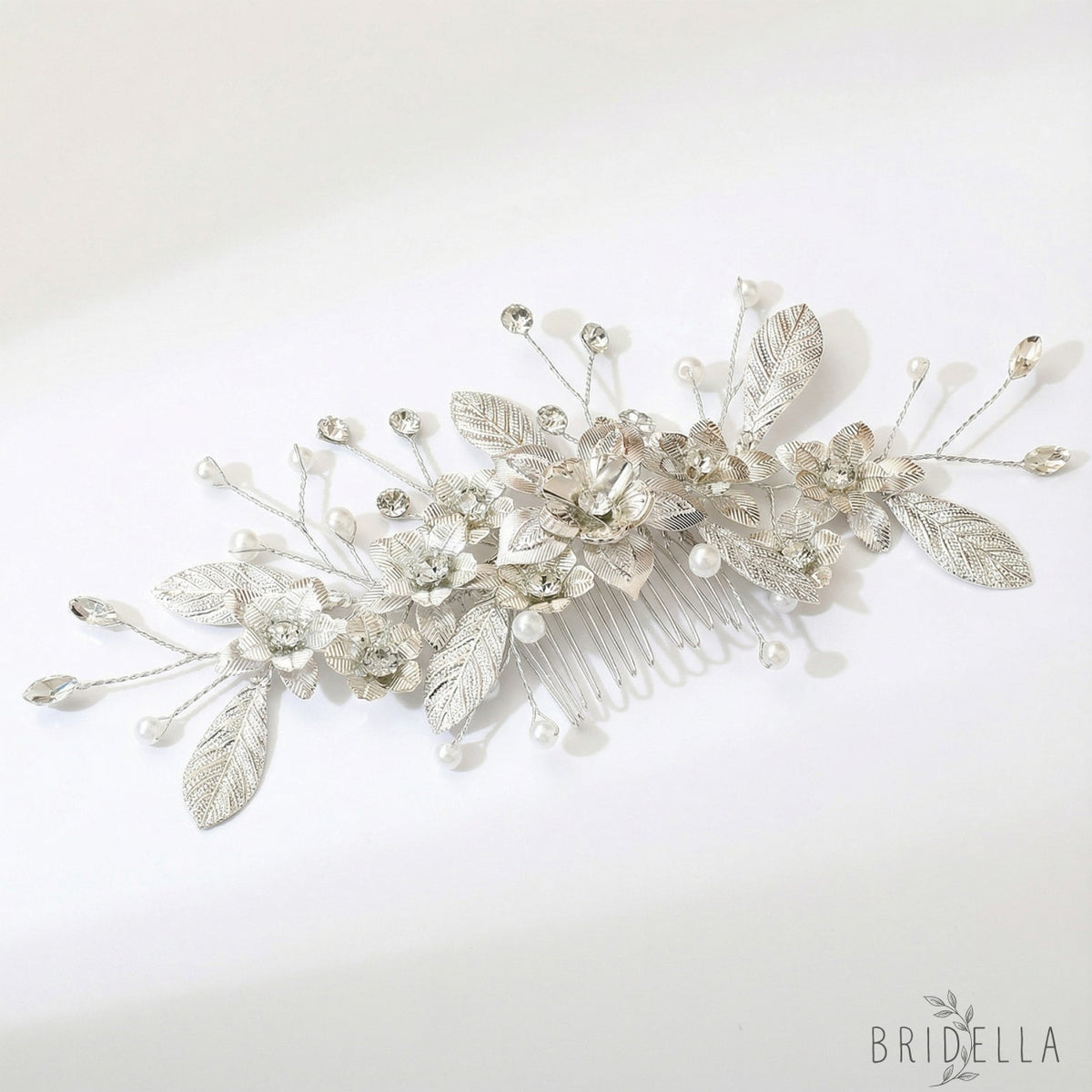 Silver Rhinestone Pearl Bridal Hair Comb Wedding Headpiece - Bridella BHP520-S - Silvery - HEADWEAR
