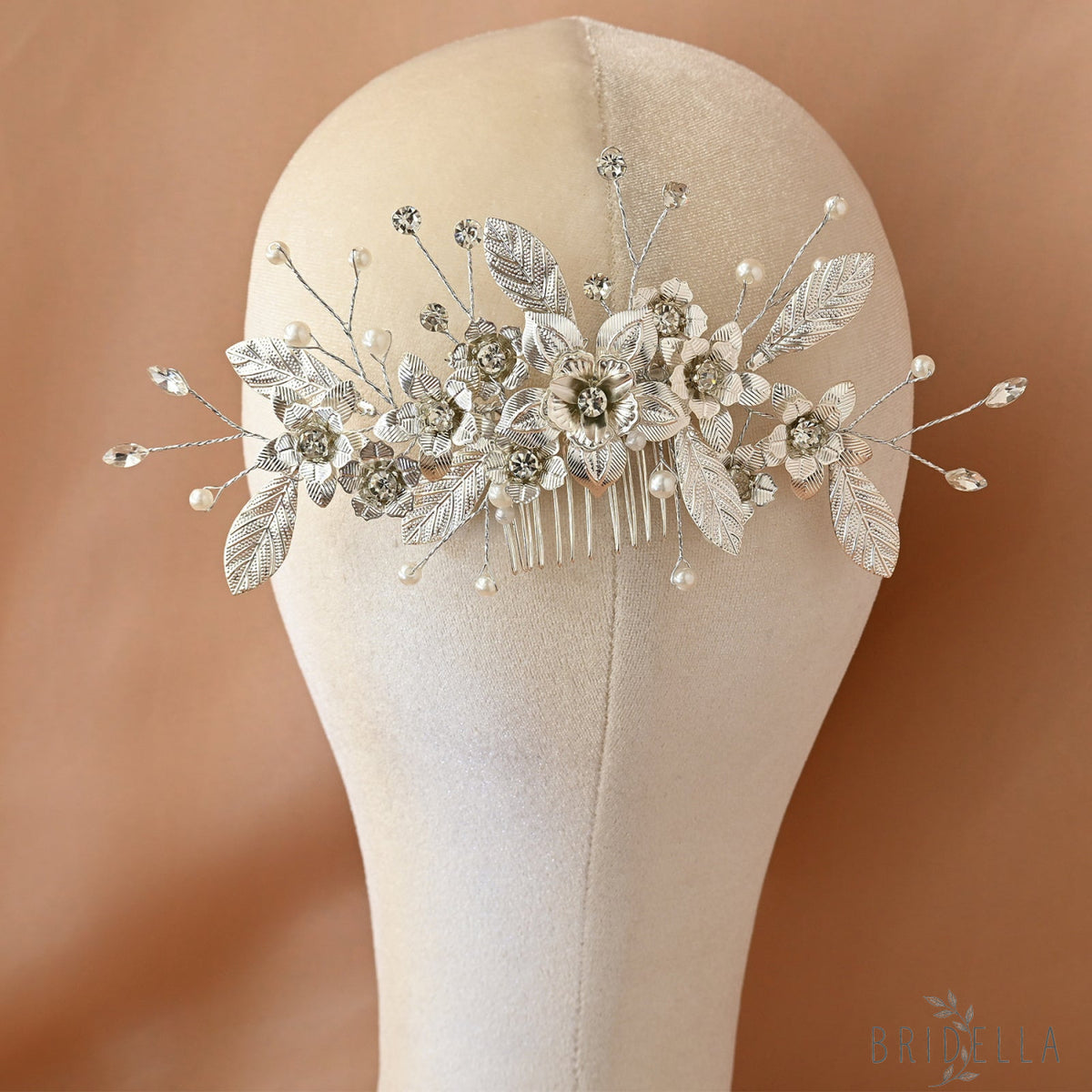 Silver Rhinestone Pearl Bridal Hair Comb Wedding Headpiece - Bridella BHP520-S - Silvery - HEADWEAR