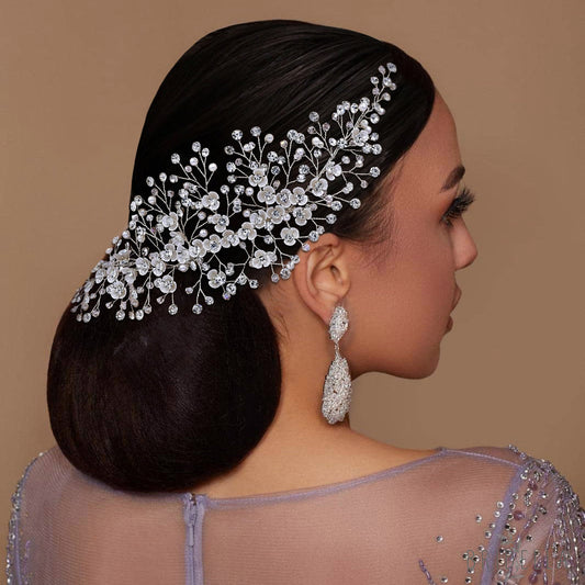 BHP571-S silver rhinestone pearl hair comb