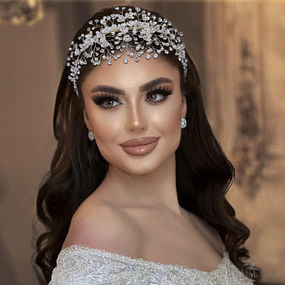 BHP571-S silver rhinestone pearl hair comb